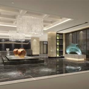 新中式酒店大厅3D模型下载
